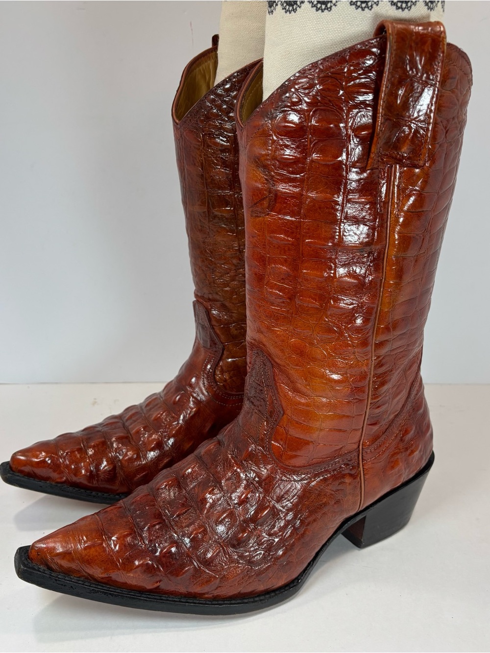Vintage Rogers Crocodile Embossed Cognac Cowboy Boots Men’s 9 Western Leather